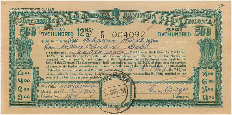 Inde India  National Savings Certificate Chamba State — Rückseite