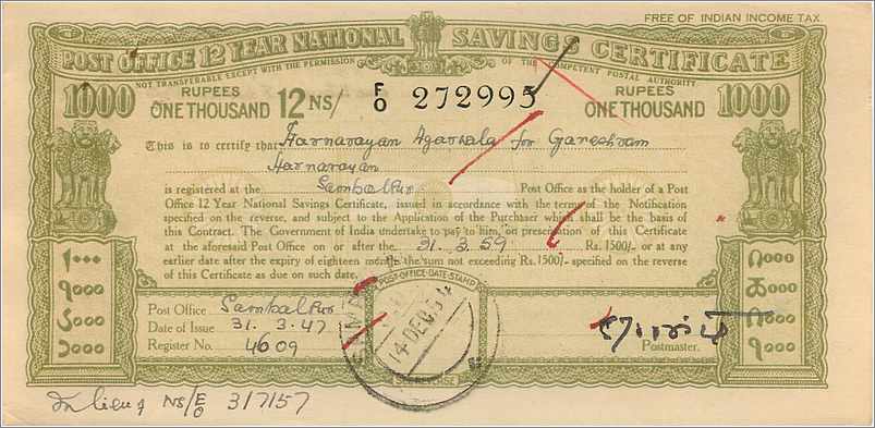 Inde India  National Savings Certificate Chamba State — Back