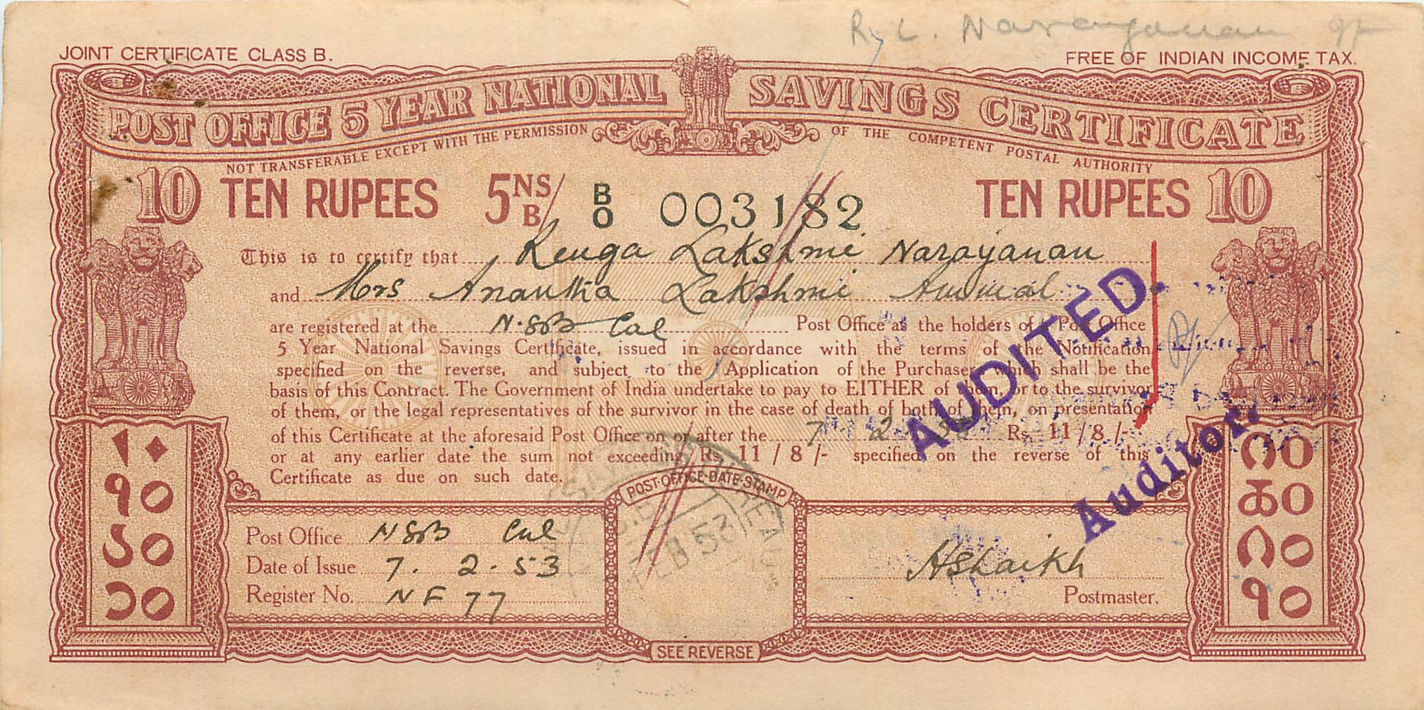Inde India  National Savings Certificate Chamba State