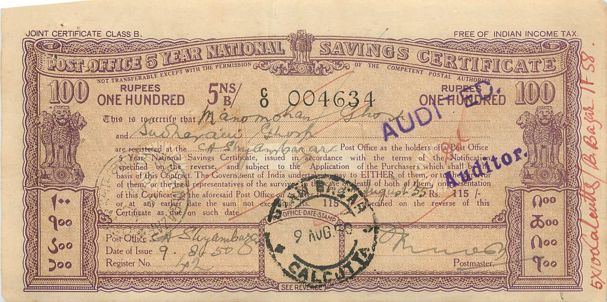 Inde India  National Savings Certificate Chamba State