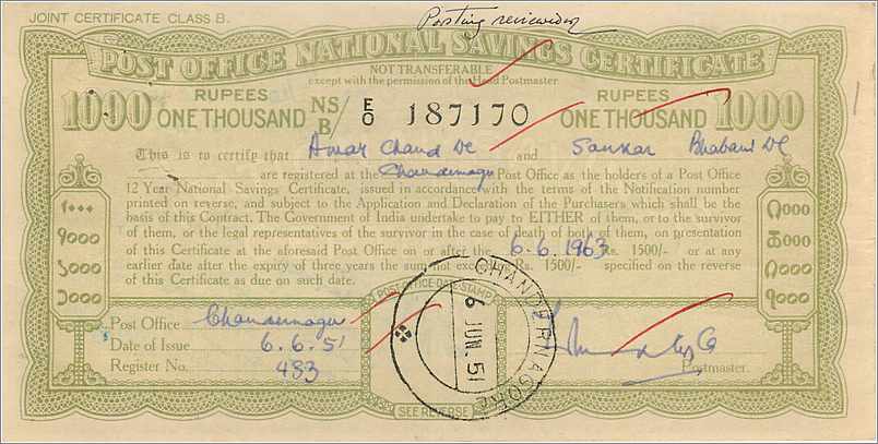 Inde India  National Savings Certificate Chamba State — Rückseite