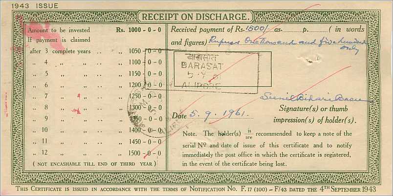 Inde India  National Savings Certificate Chamba State