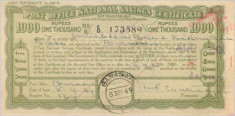 Inde India  National Savings Certificate Chamba State — Back