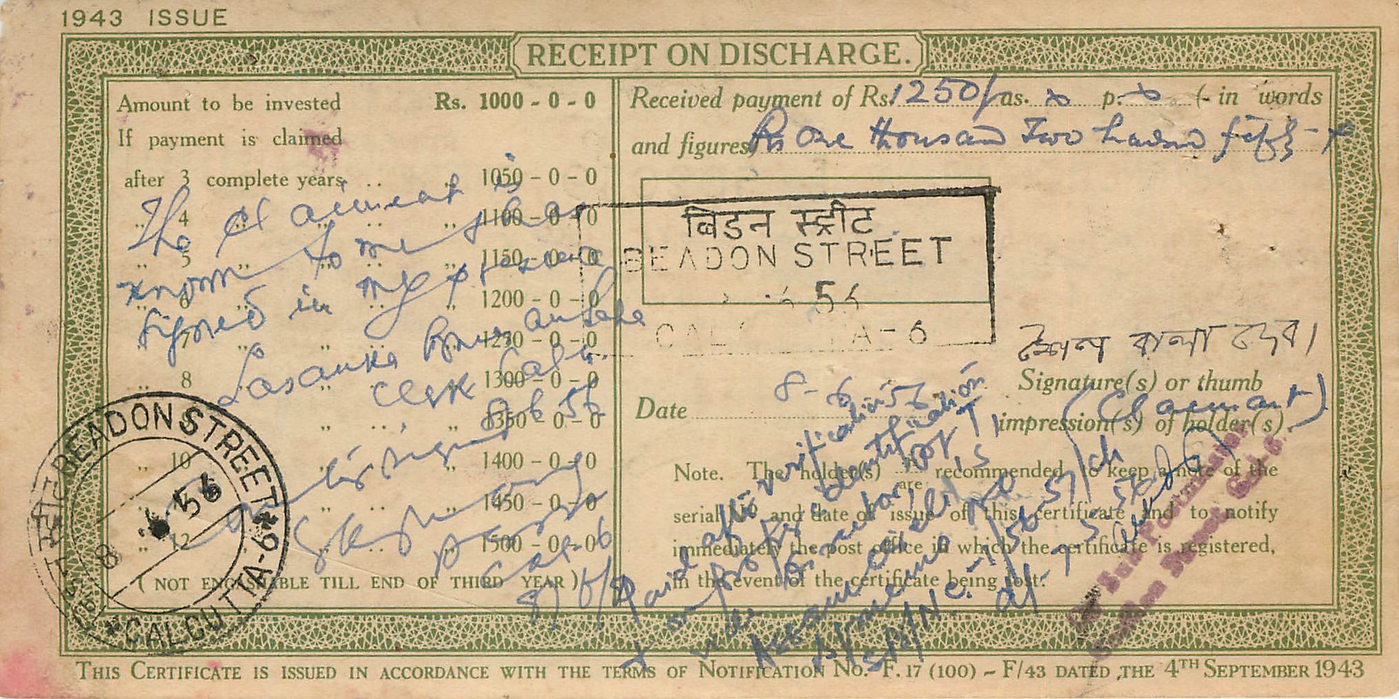 Inde India  National Savings Certificate Chamba State