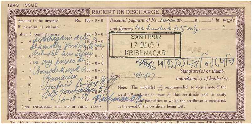 Inde India  National Savings Certificate Chamba State