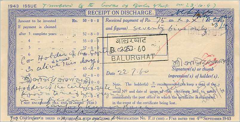 Inde India  National Savings Certificate Chamba State