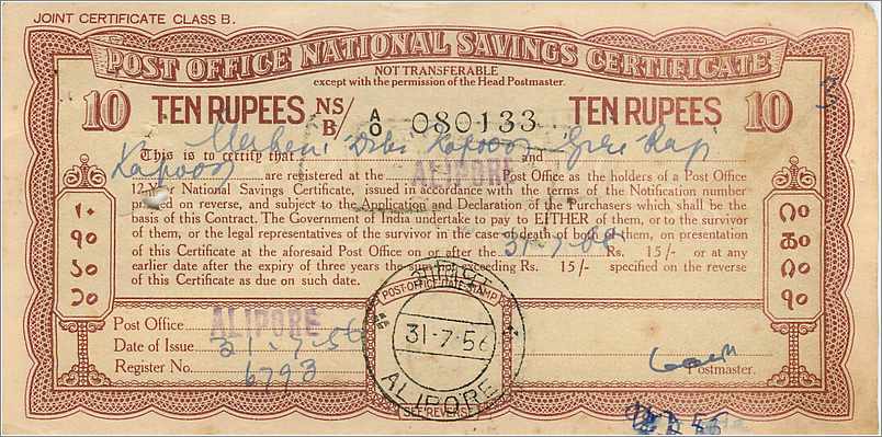 Inde India  National Savings Certificate Chamba State — Back