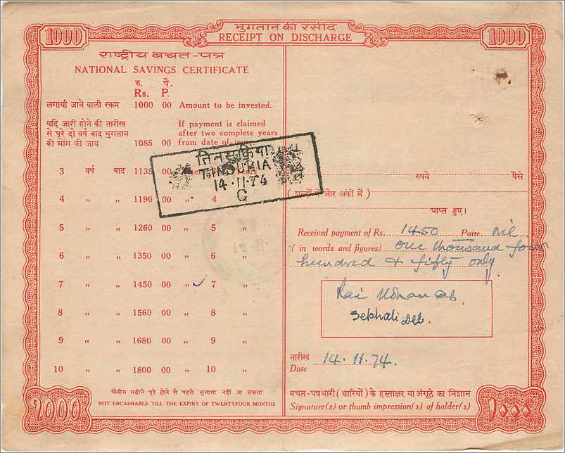 Inde India National Savings Certificate Certificate 
