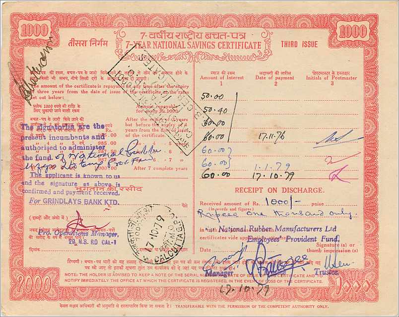 Inde India National Savings Certificate Certificate  — Rückseite