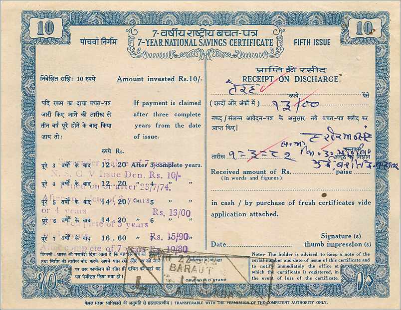 Inde India National Savings Certificate Certificate 