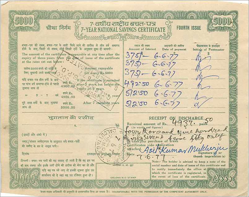 Inde India National Savings Certificate Certificate 