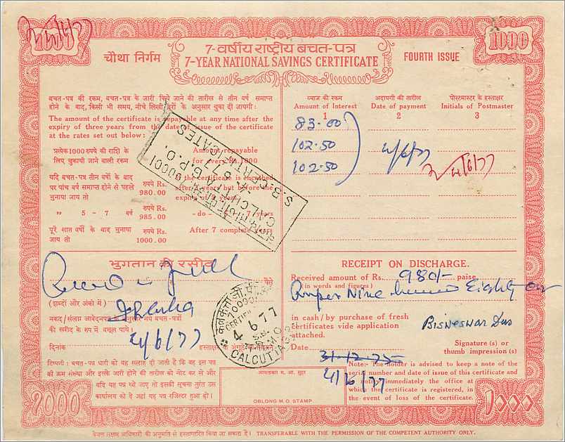 Inde India National Savings Certificate Certificate 