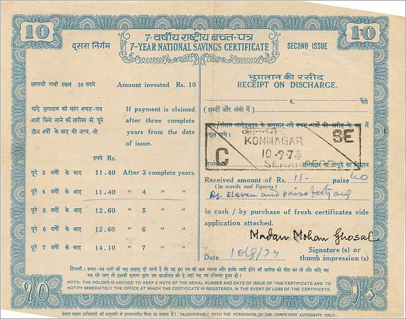 Inde India  National Savings Certificate  — Rückseite