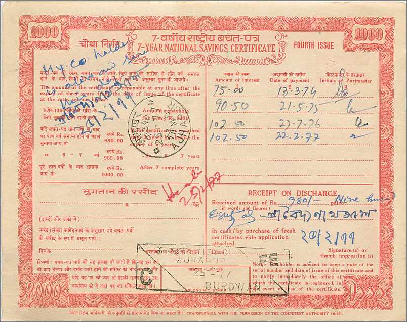 Inde India  National Savings Certificate 