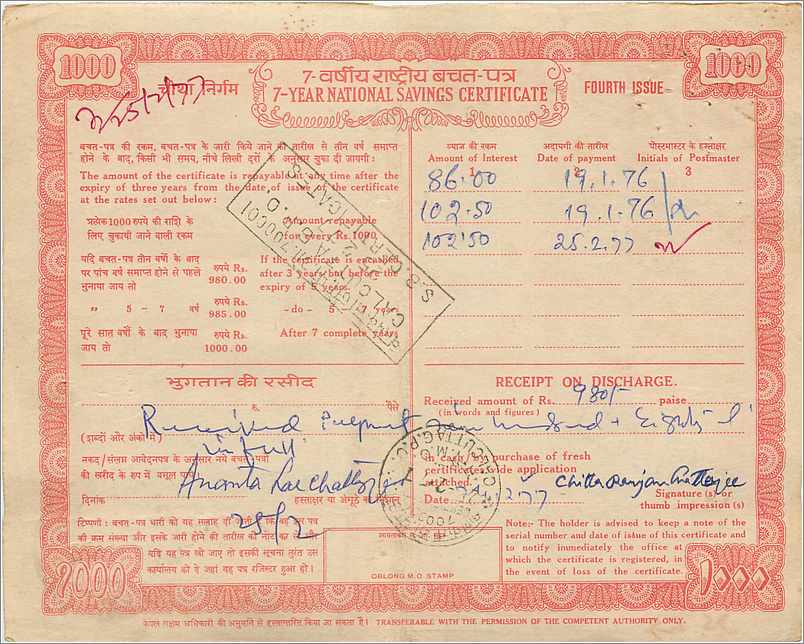 Inde India  National Savings Certificate 