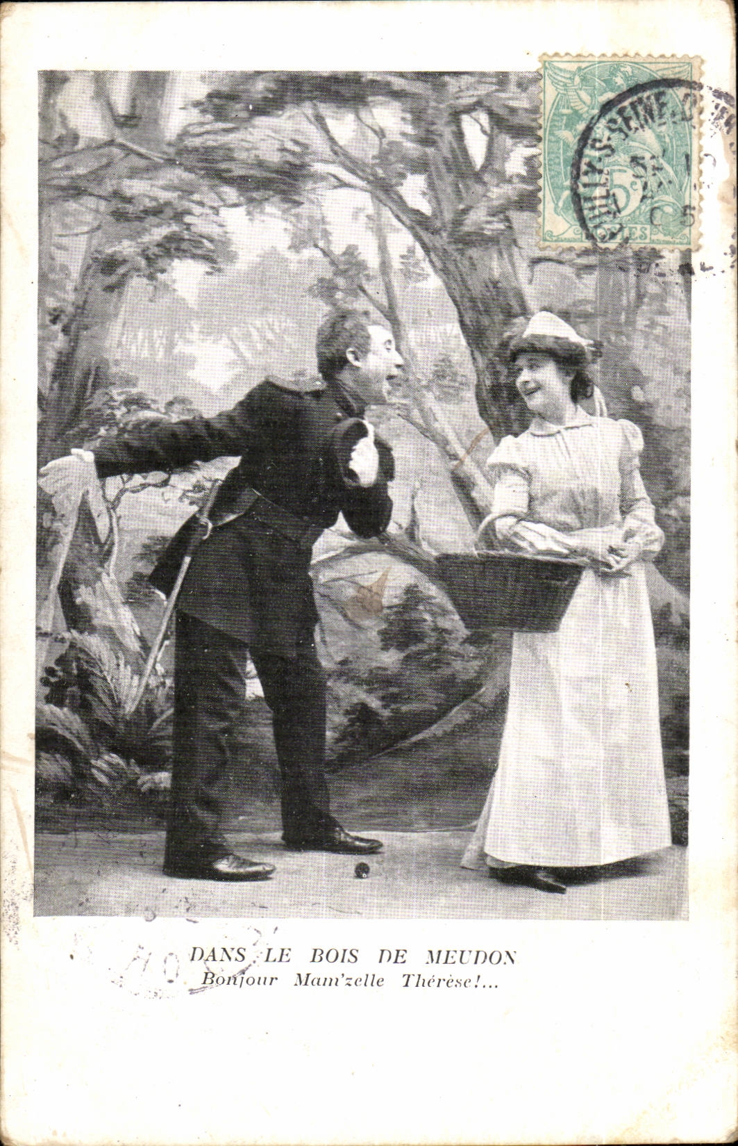 Dans le Bois de Meudon — scène de rencontre — éditeur non visible