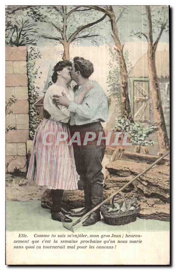 Joven pareja besándose — escena de jardín — editor CPAPHIL, número de serie no visible