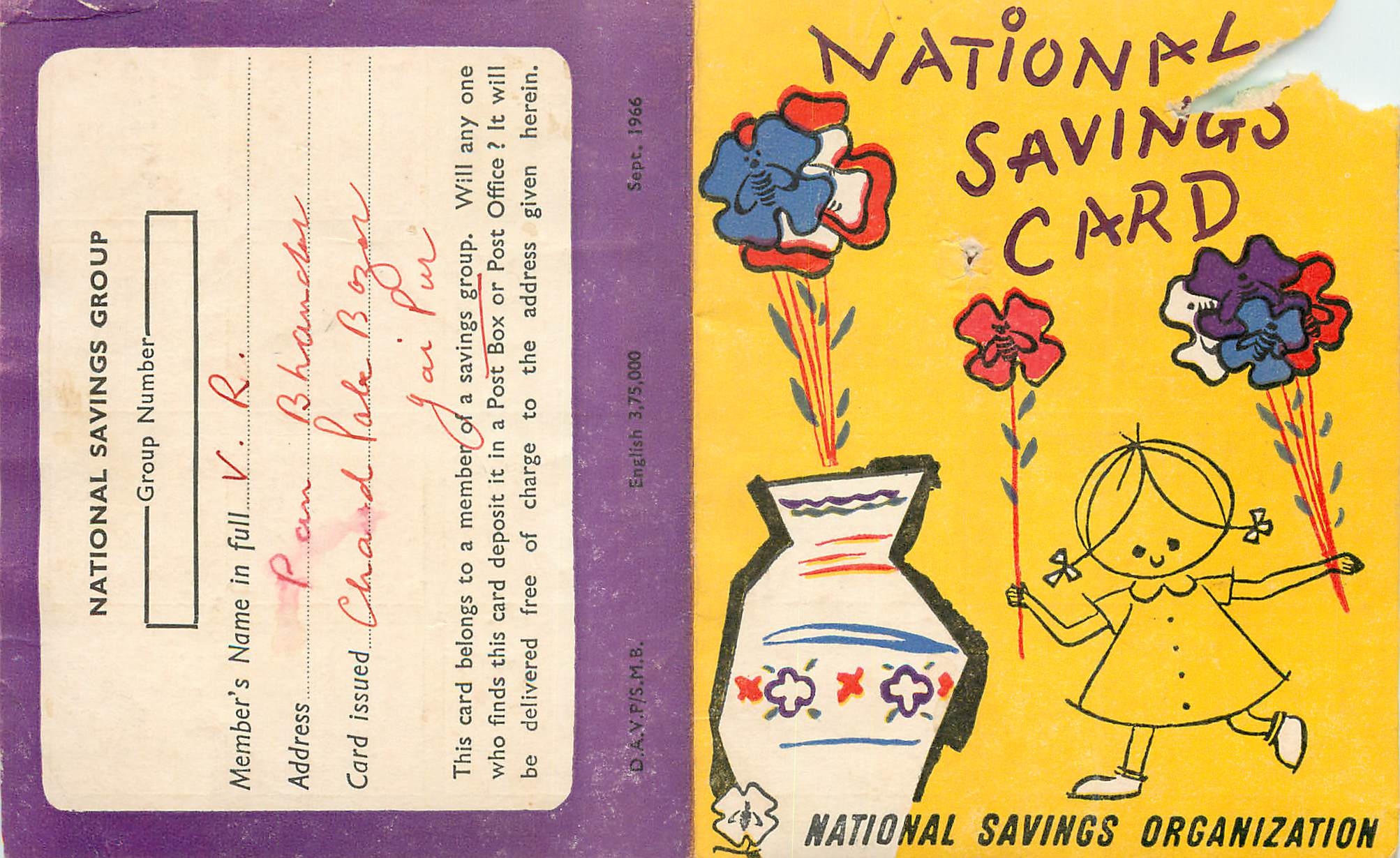 Inde India National Savings Card Enfant Fleurs