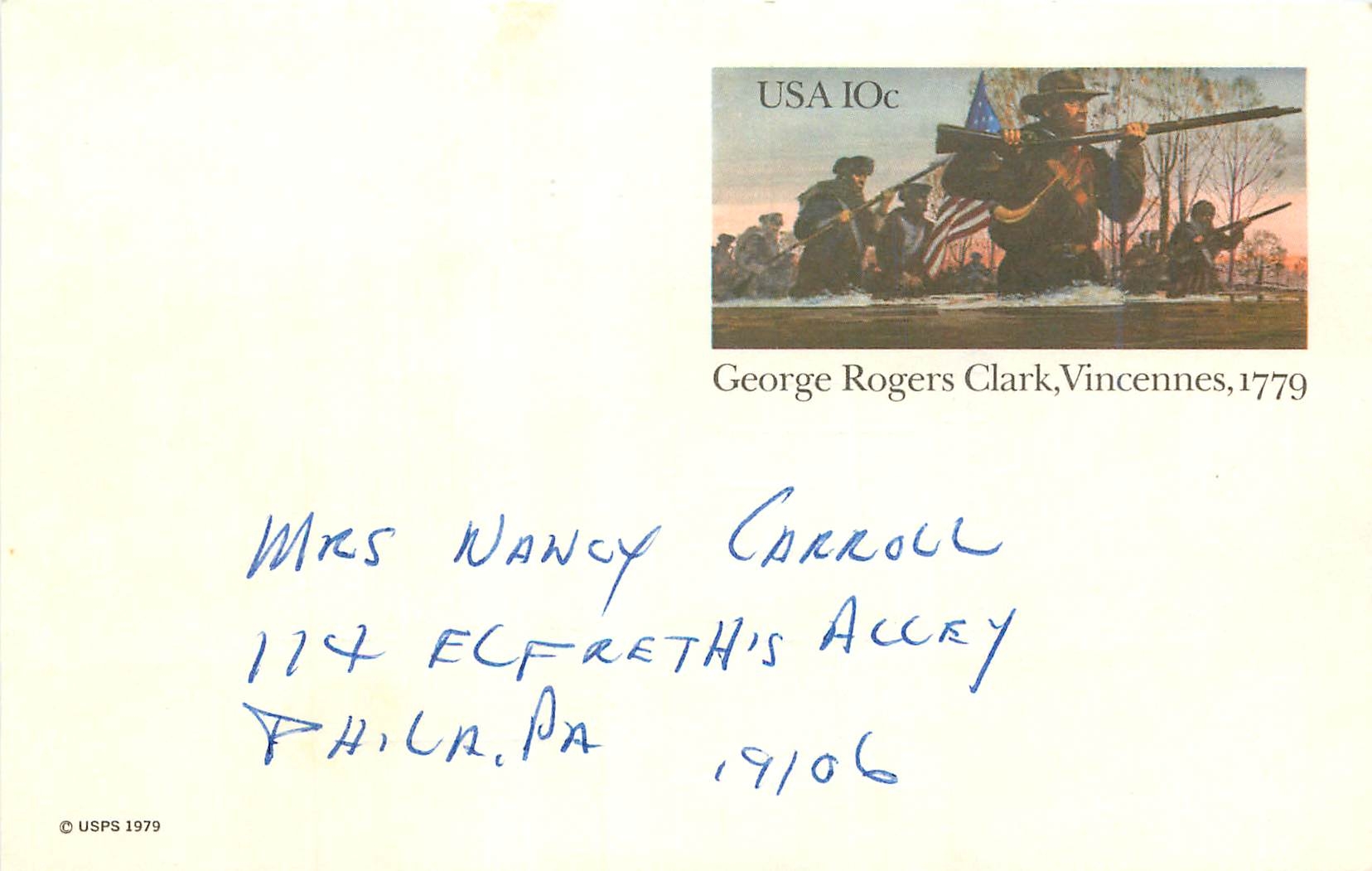 Entier Postal Stationary Etats-Unis  George Rogers Clark Vincennes 1779 to Philadelphia