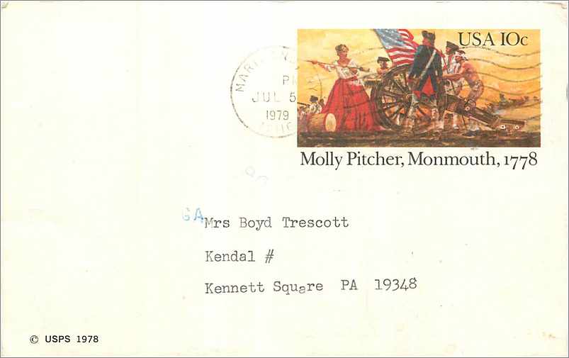 Entier Postal Stationary Etats-Unis Molly Pitcher Monmouth 1178