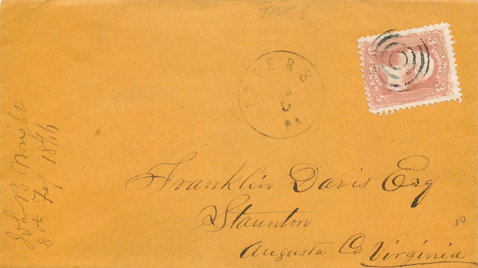 Lettre Cover Etats-Unis 3c to Staunton from Etters