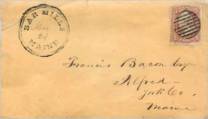 Lettre Cover Etats-Unis 3c Bar Mills to York