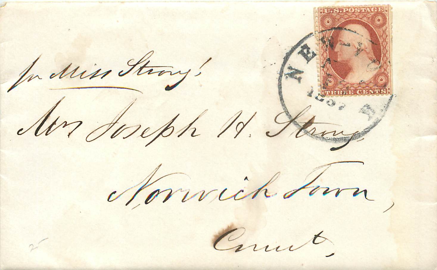 Lettre Cover Etats-Unis 3c to Connec