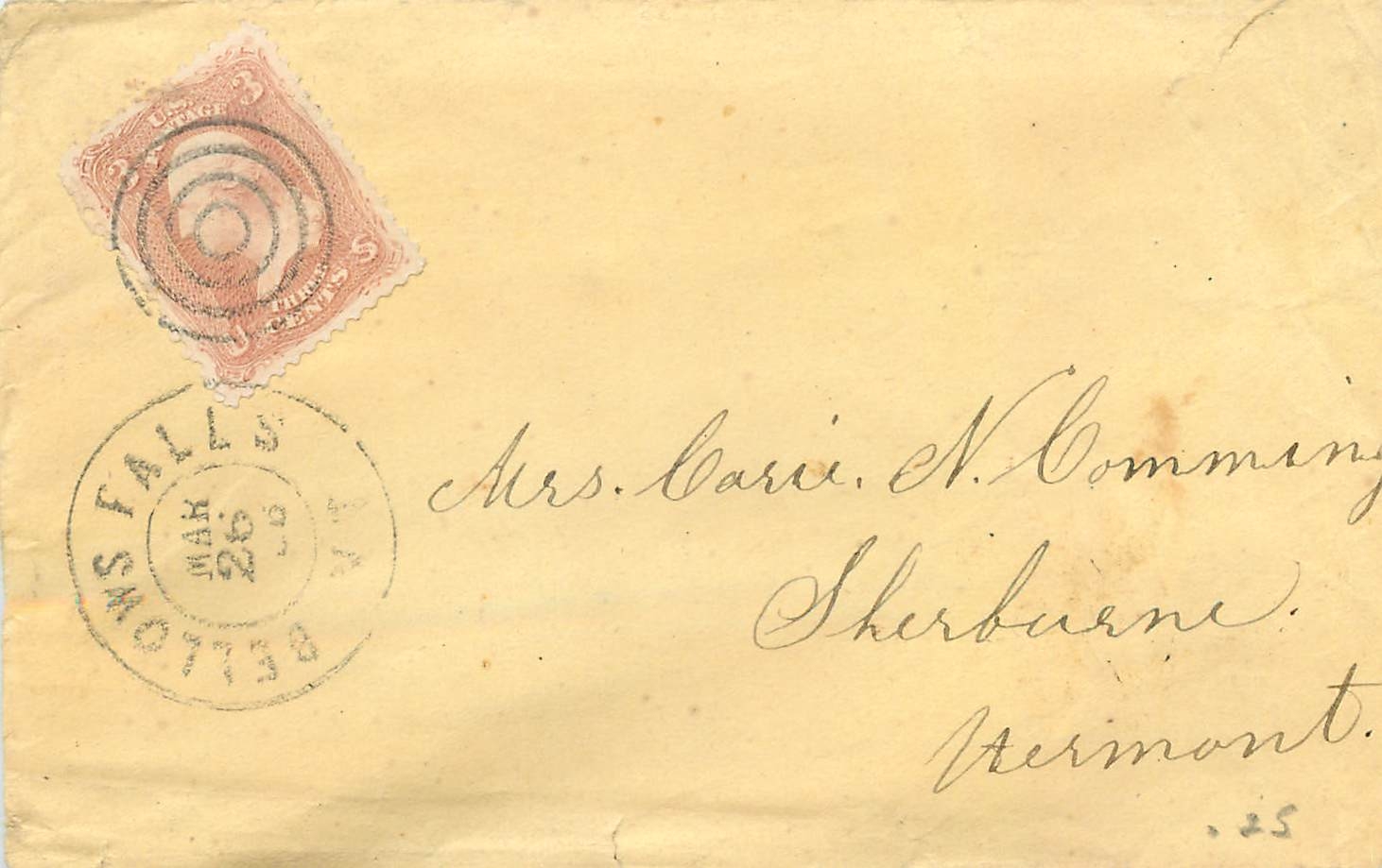 Lettre Cover Etats-Unis 3c Bellow Falls 