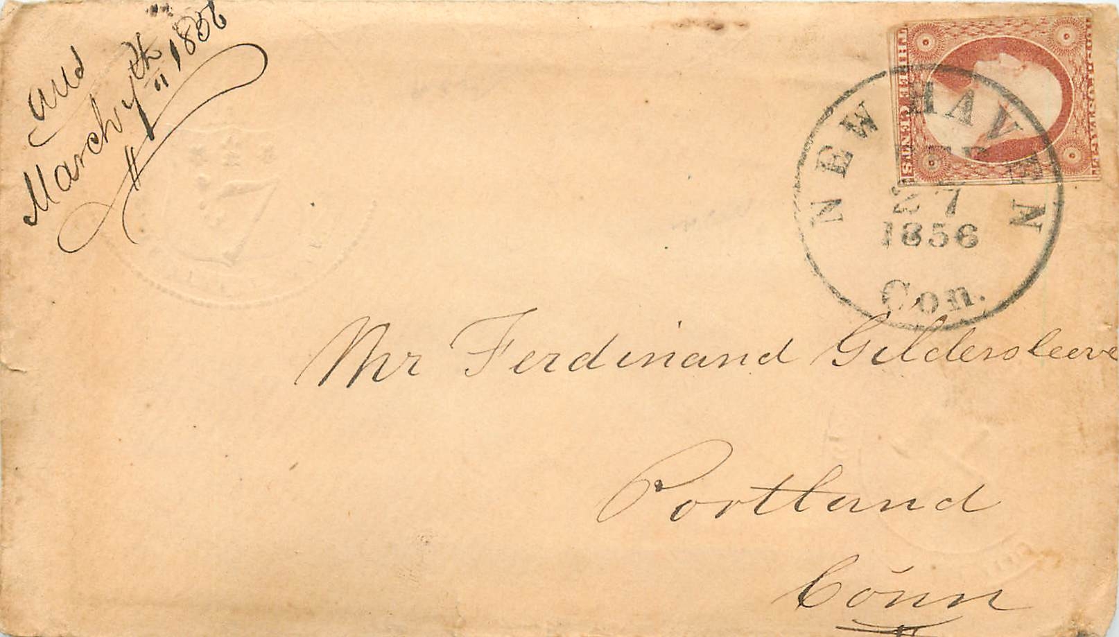 Lettre Cover Etats-Unis 1856 New Haven