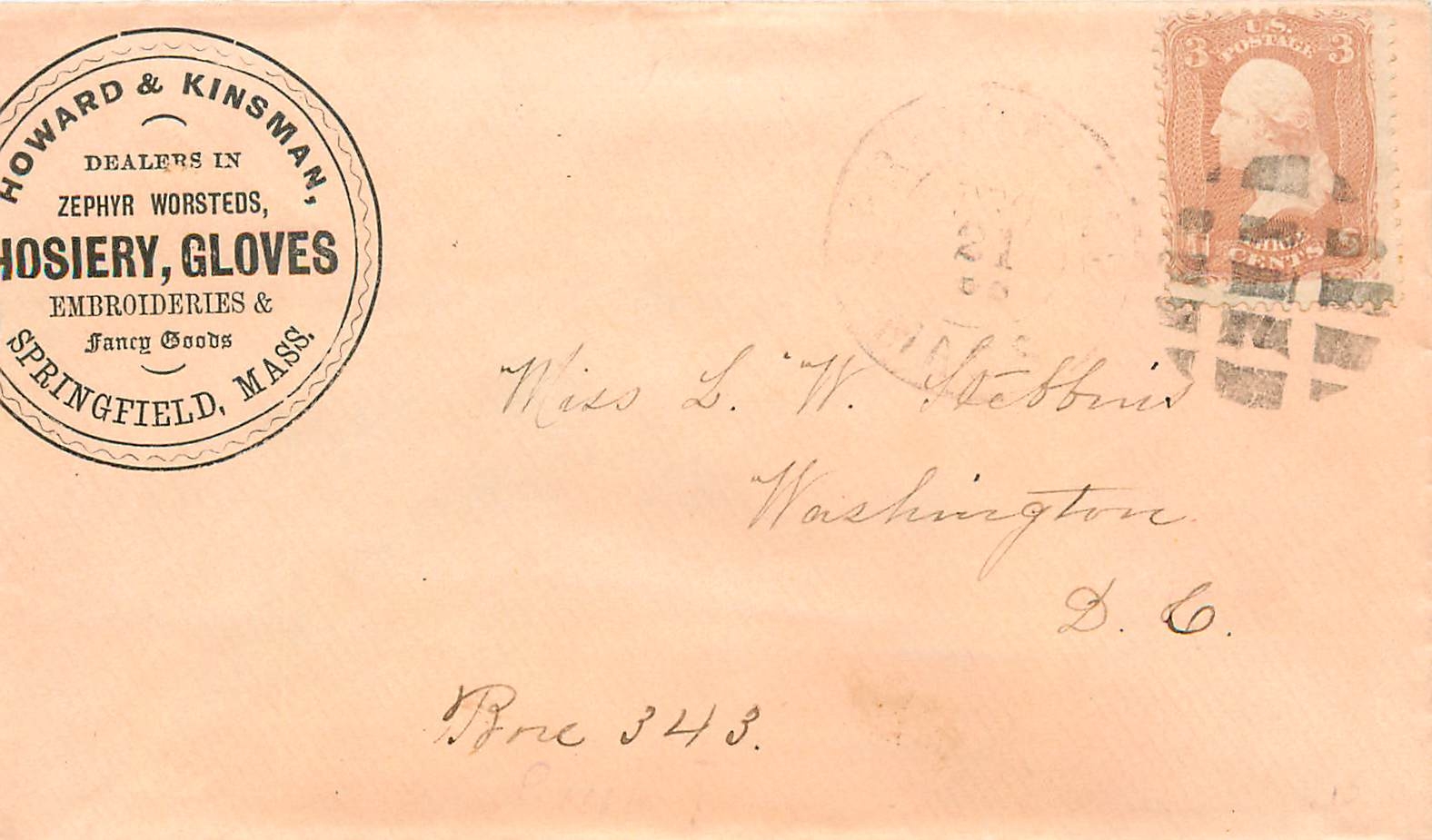 Springfield, Massachusetts — Howard & Kinsman — timbre 3 cents Washington