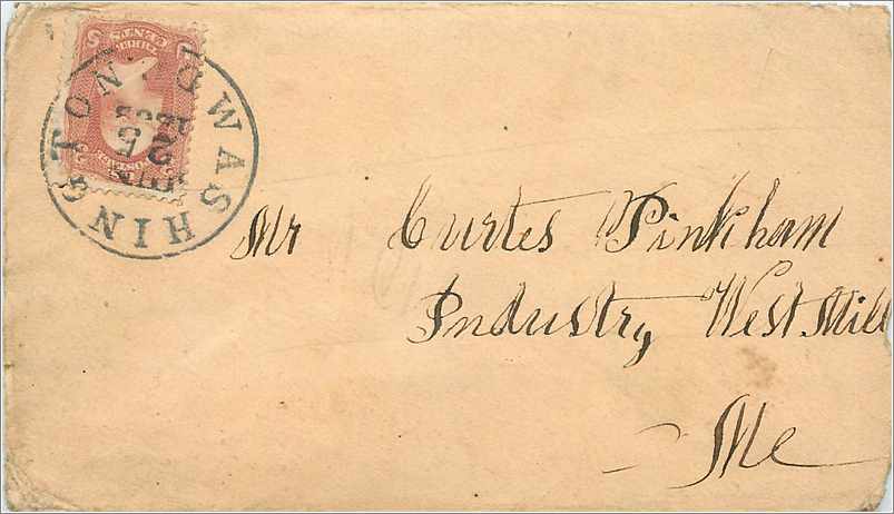 Washington — enveloppe à l'adresse de Mr. Burtes Pinkham — timbre 3 cents et cachet postal