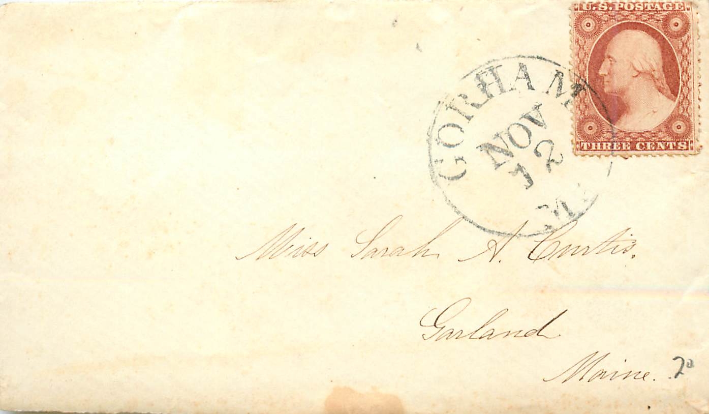 Lettre Cover Etats-Unis 3c Gorham to Garland