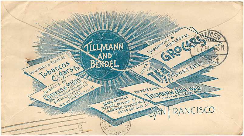 Lettre Cover Etats-Unis Stationary San Francisco Back Tillman and Bendel Tobacco Tabac — Rückseite