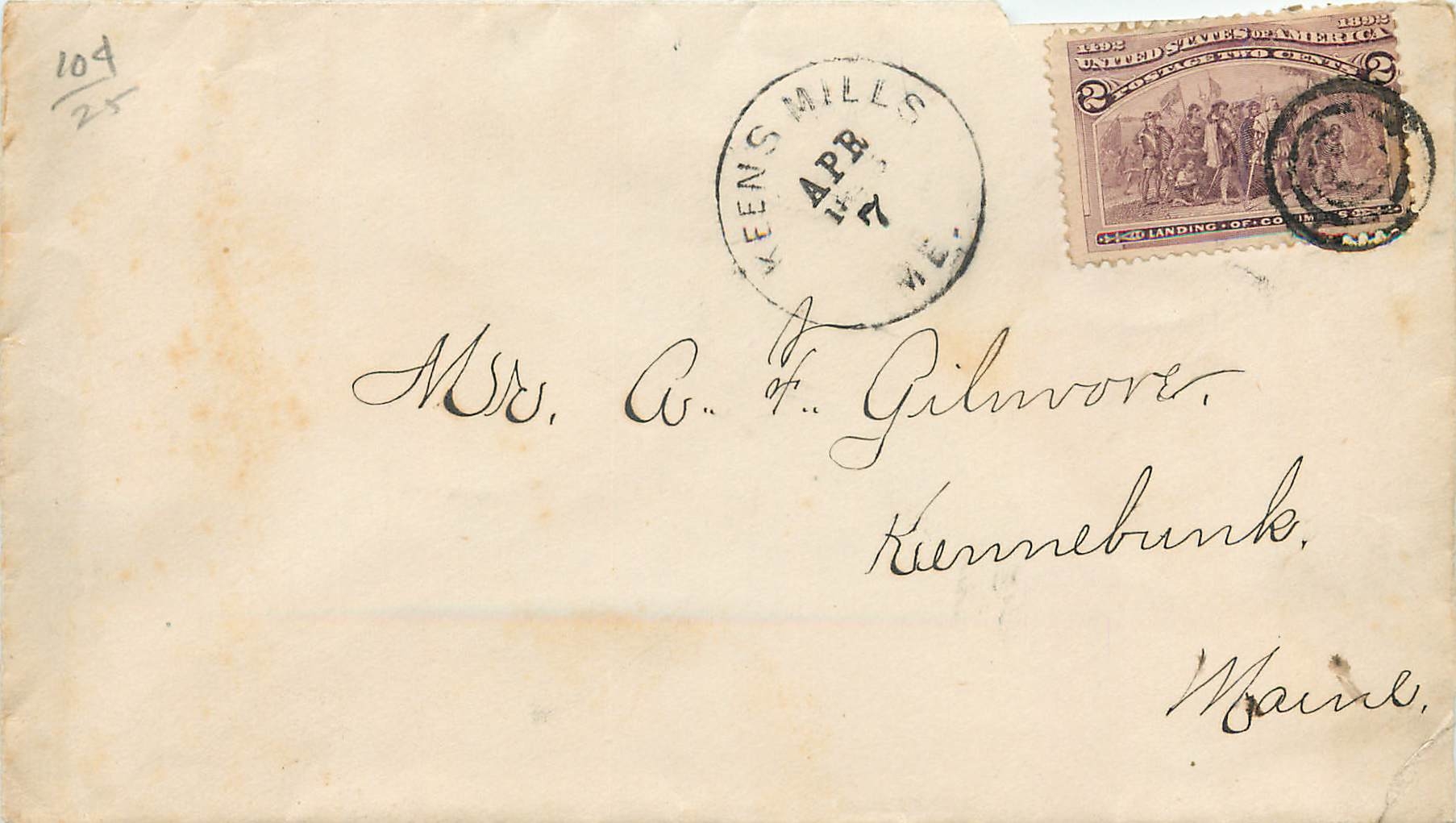 Lettre Cover Etats-Unis 2c Kenns Mills 