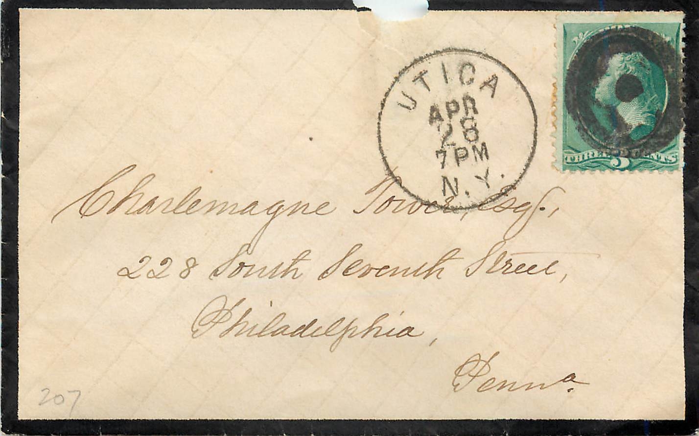Utica — carte postale envoyée à Philadelphia — timbre 3 cents
