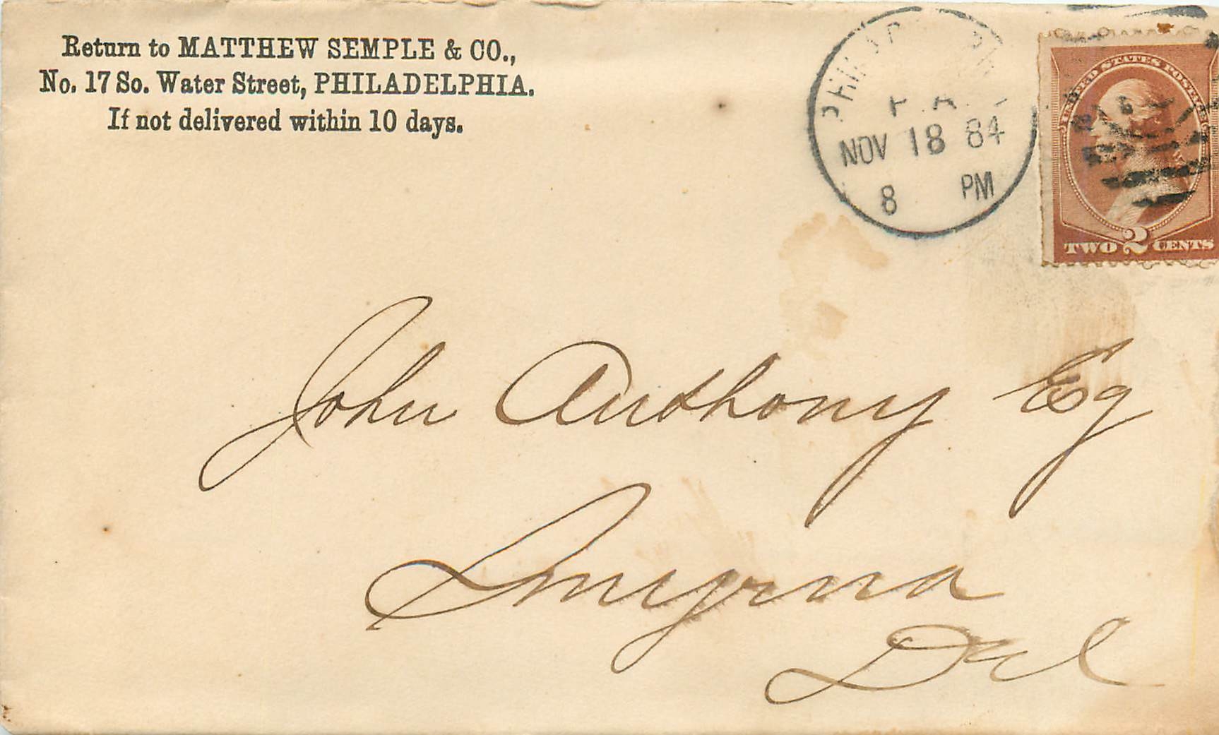 Lettre Cover Etats-Unis 2c Philadelphia 