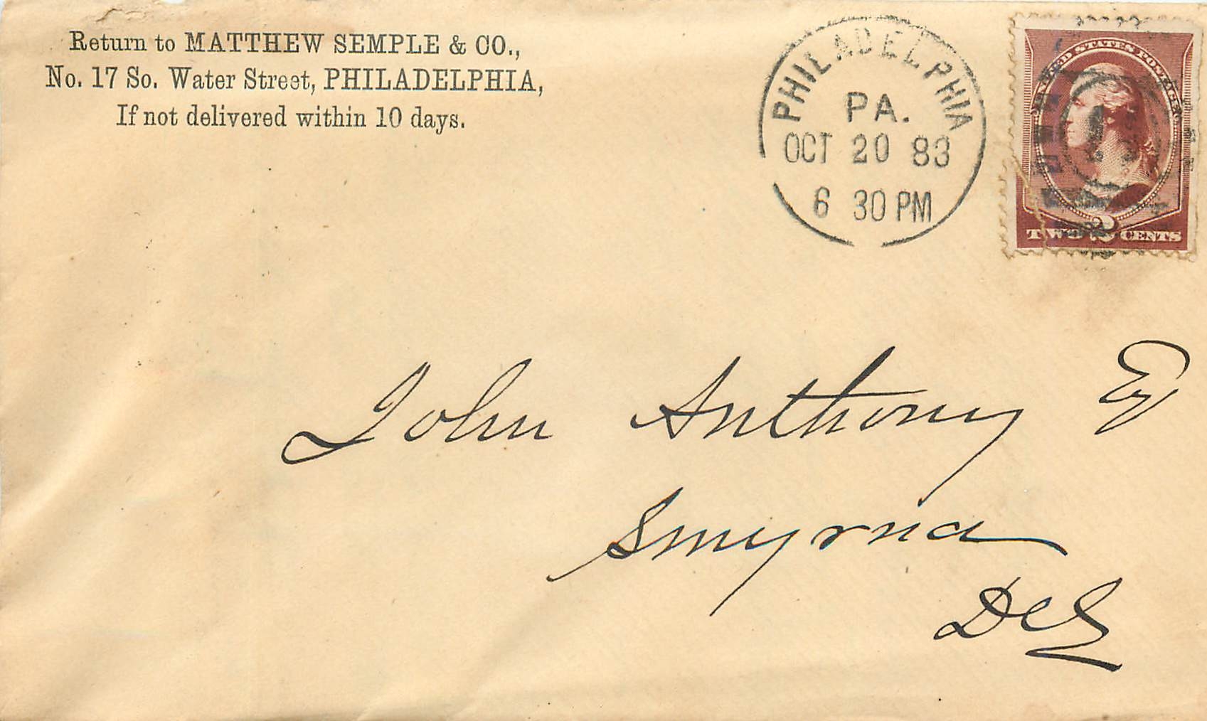 Lettre Cover Etats-Unis 2c Philadelphia  1883