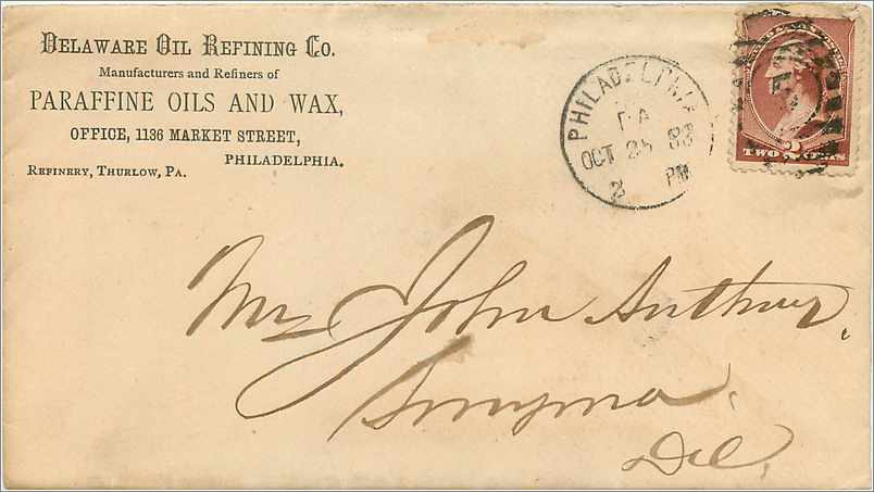 Lettre Cover Etats-Unis 2c Philadelphia Delaware Oil Refining Paraffine Oils and wax