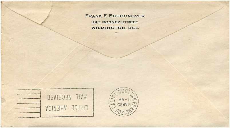 Lettre Cover Etats-Unis Little America Antartica Byrd Expedition 1934 Rare Polar Theme Polaire Delay — Rückseite