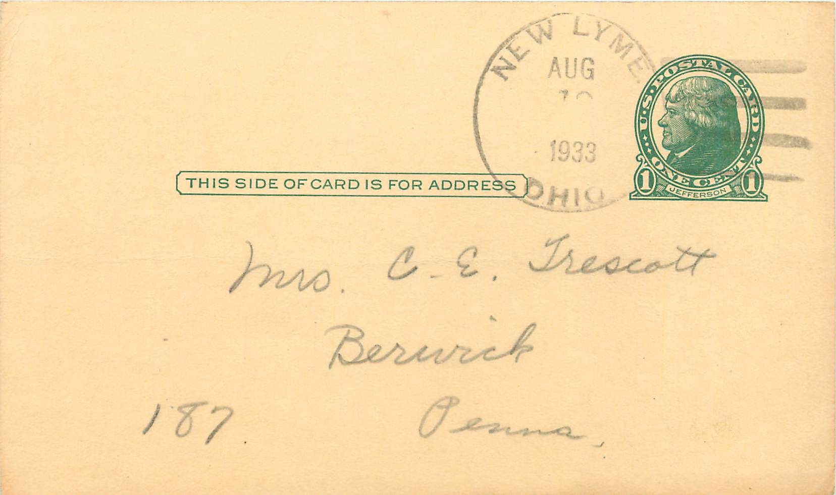 Lettre Cover Etats-Unis 1c 1933 New Lyme