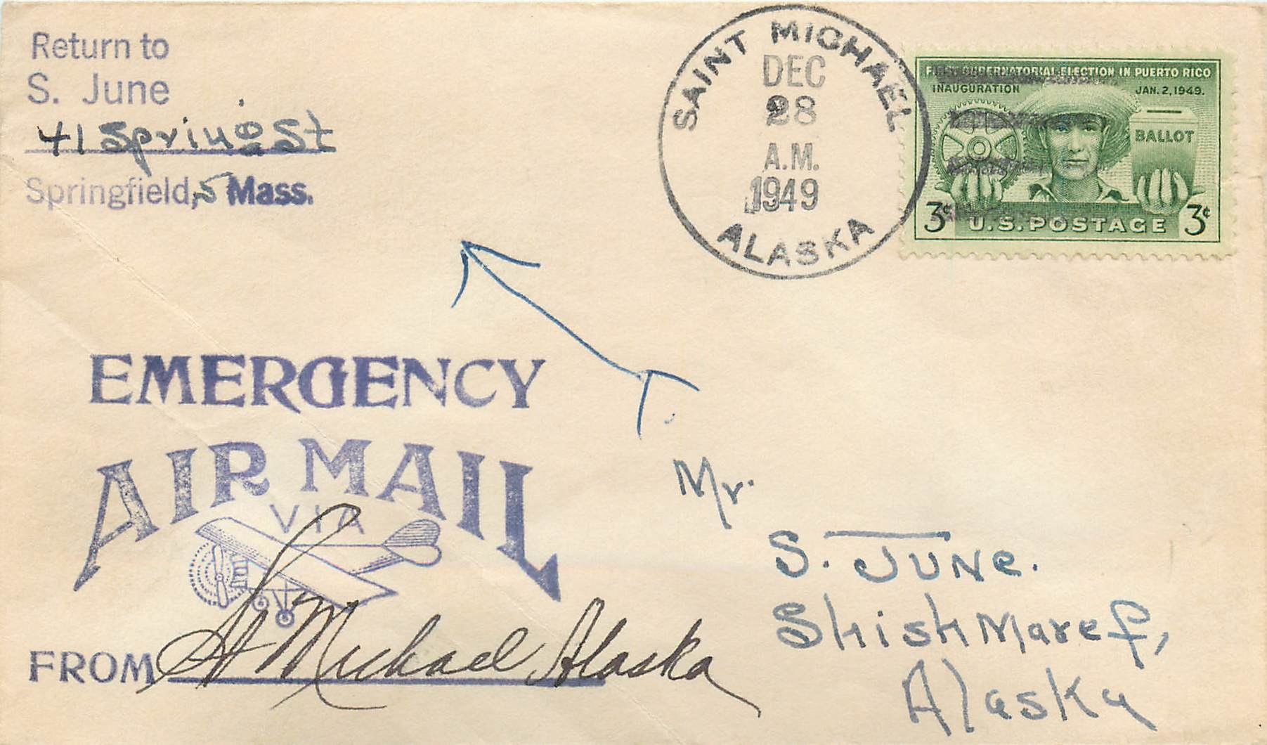 Lettre Cover Etats-Unis 3c 1949 Saint Michael Alaska Polar Theme Polaire