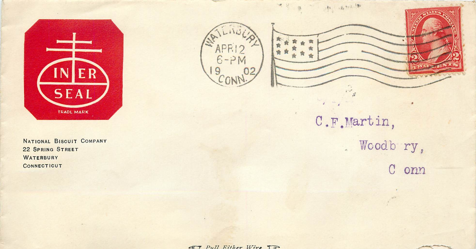 Lettre Cover Etats-Unis 2c Waterbury 1902 Iner Seal 