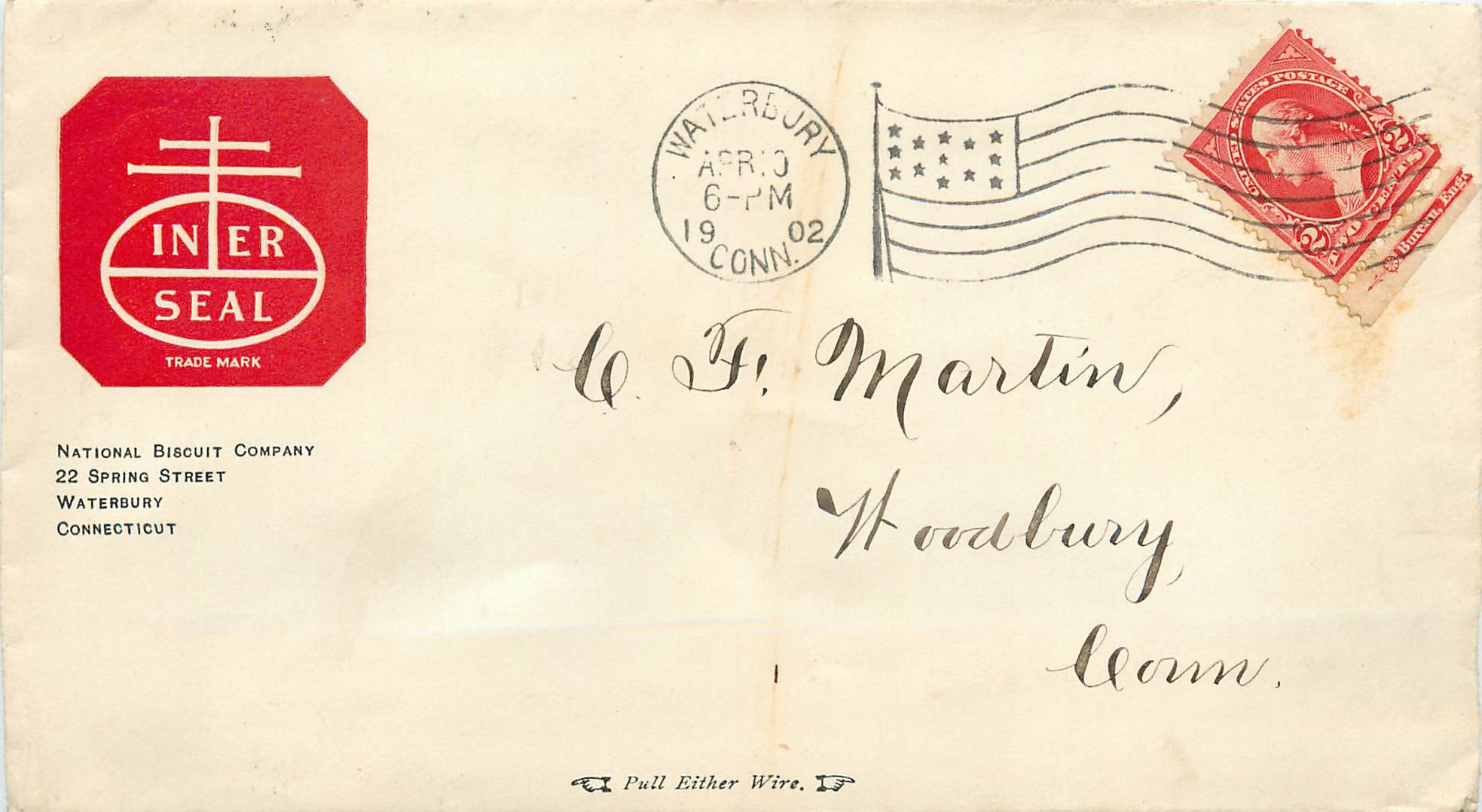 Lettre Cover Etats-Unis 2c Waterbury 1902 Iner Seal 