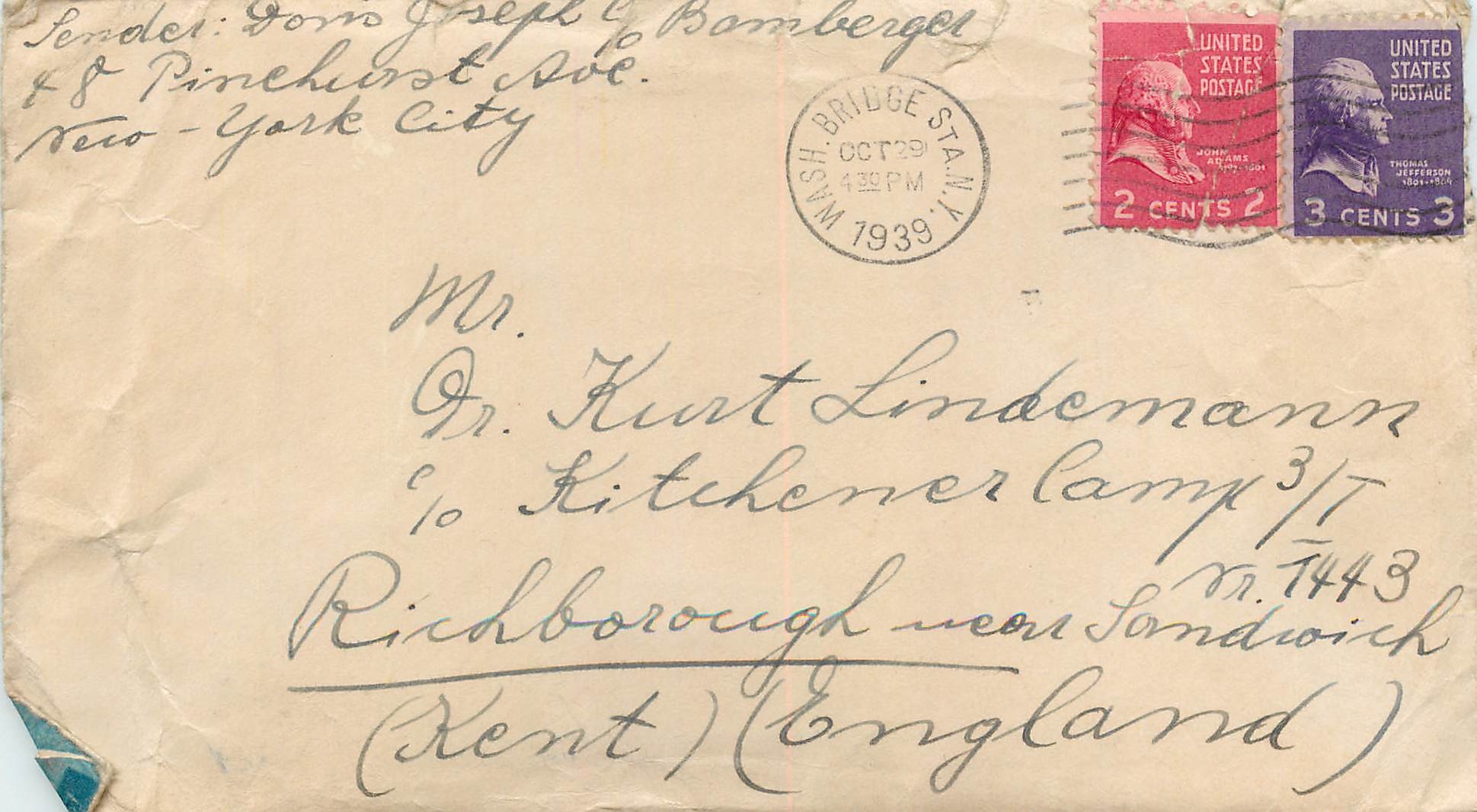 Lettre Cover Etats-Unis Wash Bridge 1939