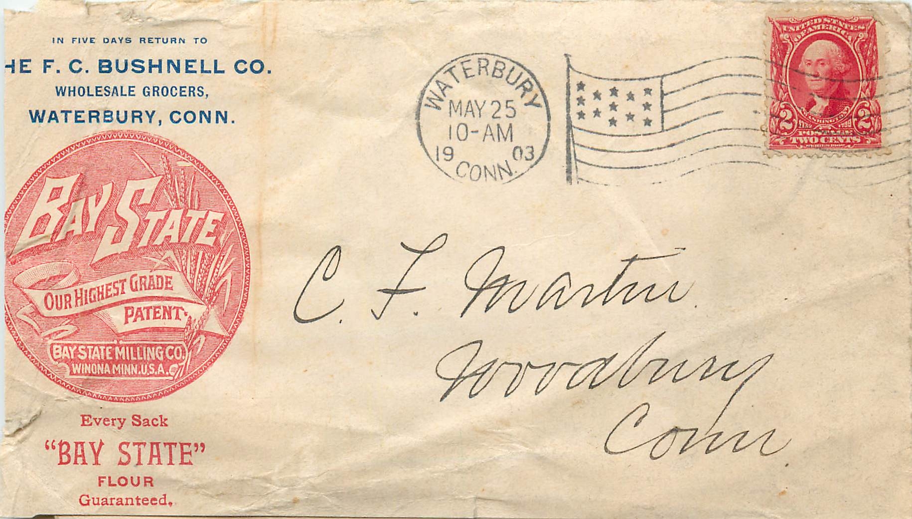 Lettre Cover Etats-Unis 2c Bay State Grocers Waterbury Conn