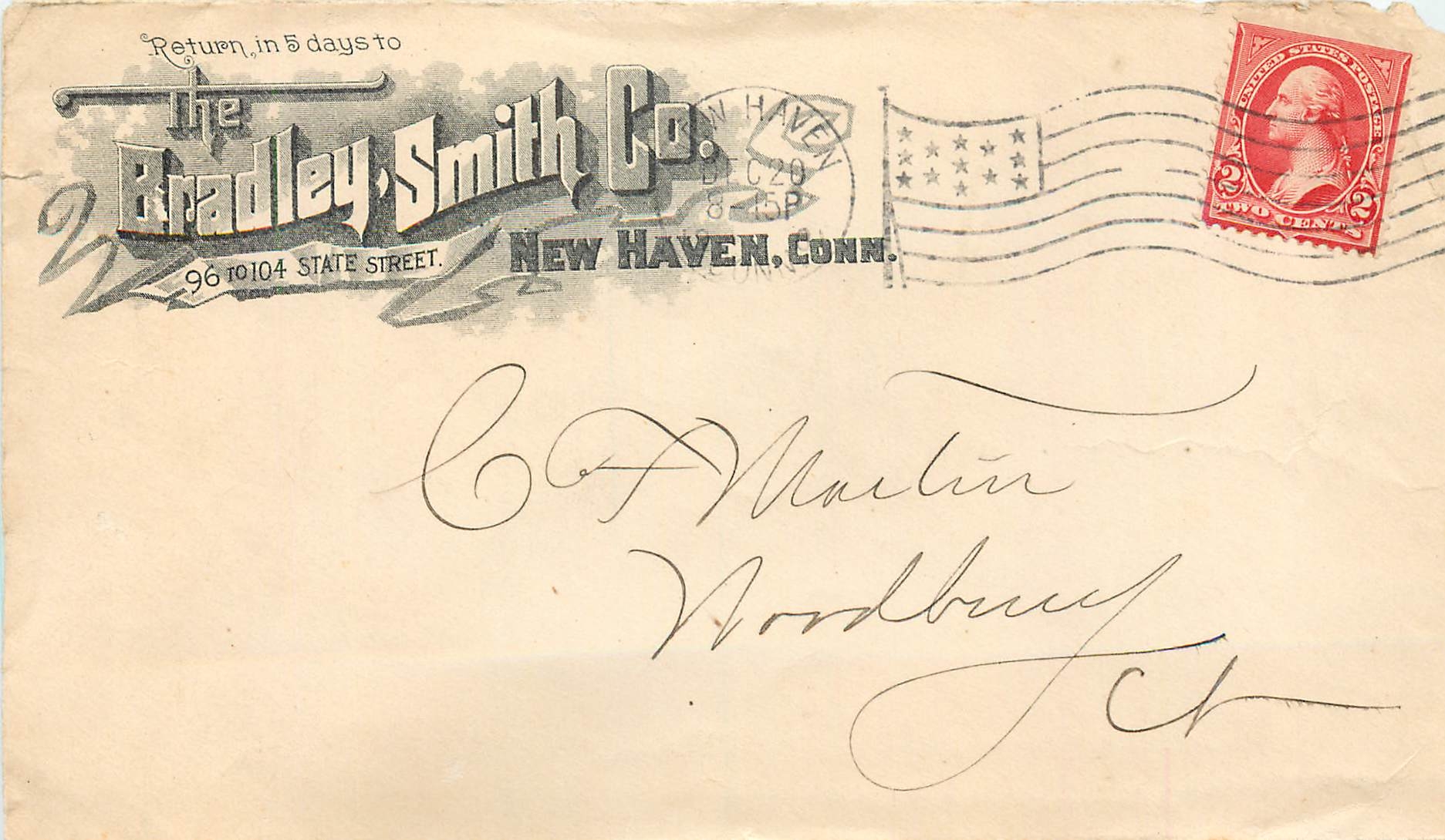 Lettre Cover Etats-Unis 2c Bradley Smith Co New Haven 1902