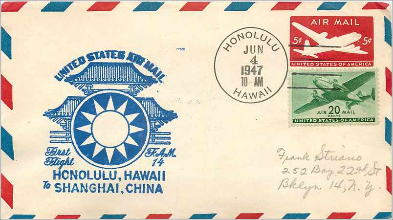 Lettre Cover Etats-Unis Honolulu Hawai Shanghai 1947 Chine China