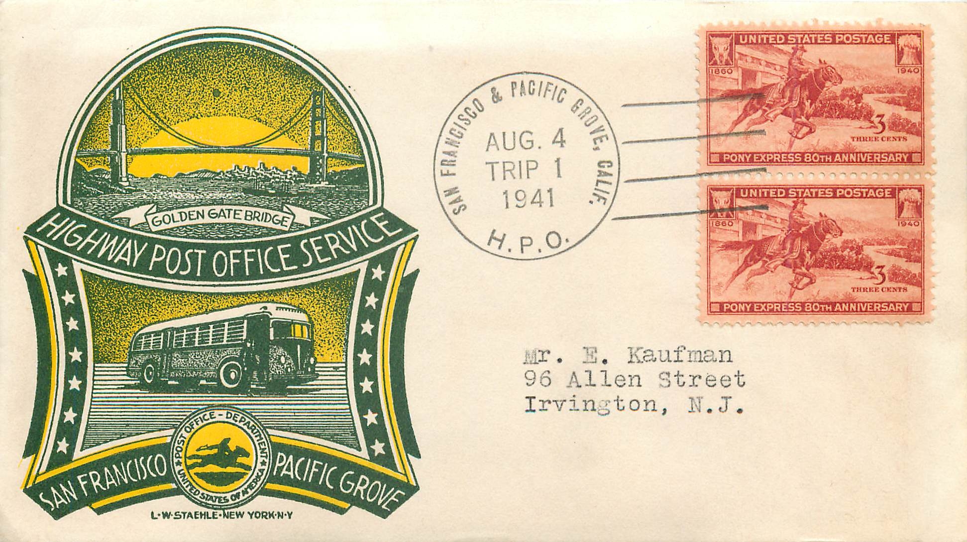 Lettre Cover Etats-Unis Highway Post Office 1941 Autobus
