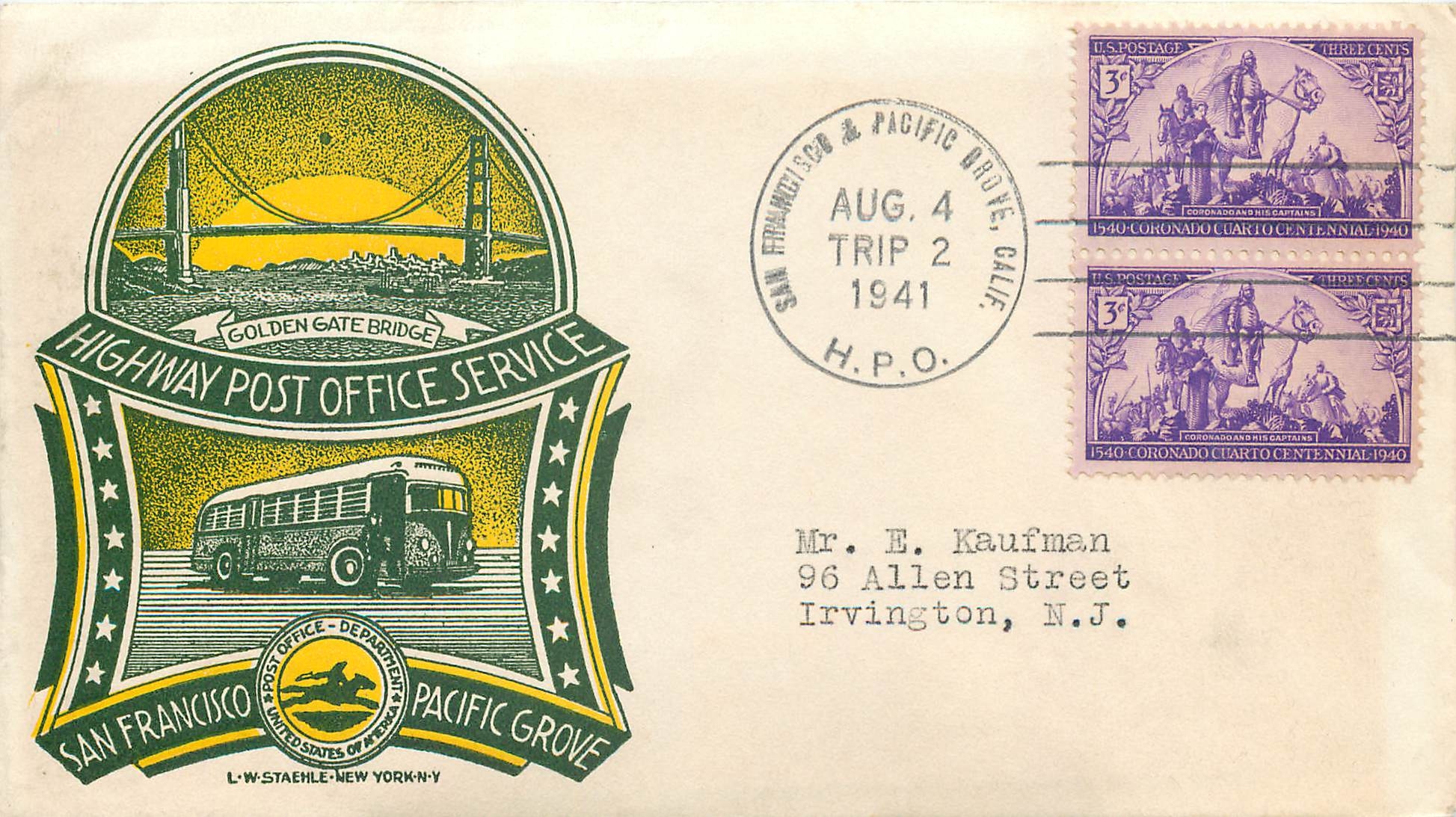 Lettre Cover Etats-Unis Highway Post Office 1941 Autobus