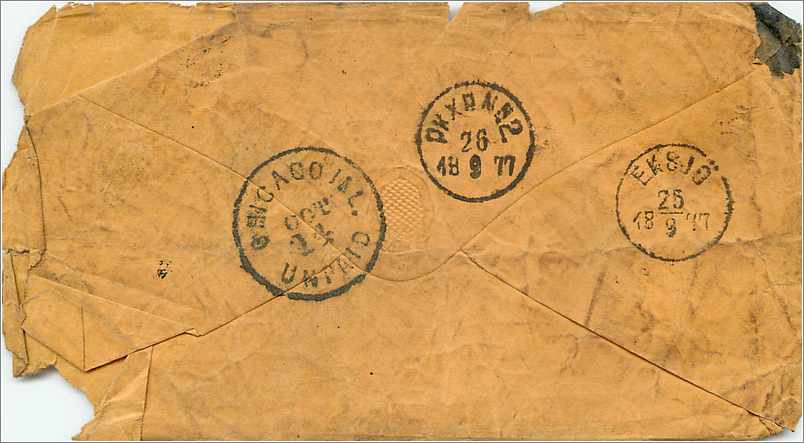 Lettre Cover Etats-Unis with tax handtsamp from Medaley 1877 Rare — Rückseite